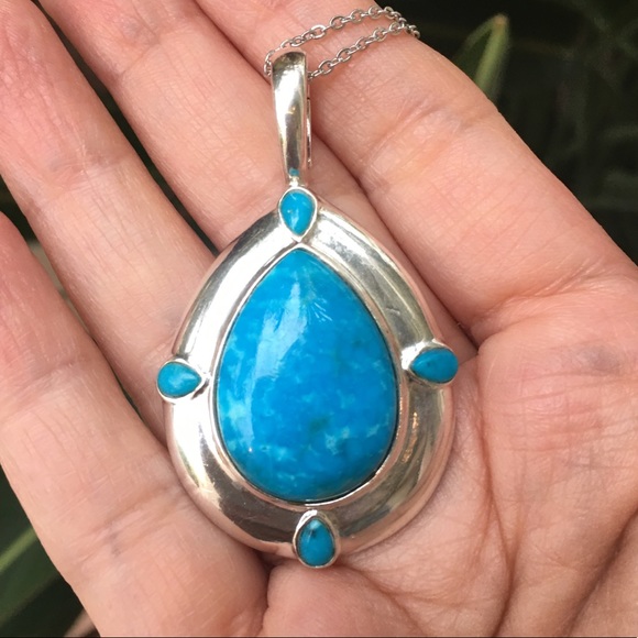 Vintage Jewelry - Genuine turquoise sterling silver drop pendant